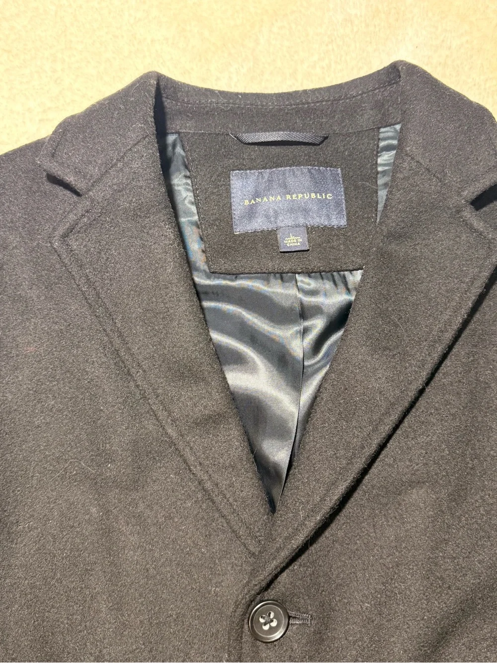 Banana Republic black single-breasted wool-blend topcoat jacket men size L